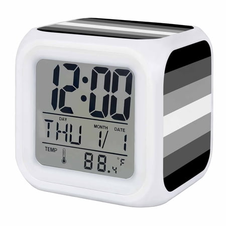Alarm Clocks Black Digital Clock 7 Color LED Night Light Silent Non-Ticking Battery Operated Gradient Stripes Modern Cube Clocks Decorative for Bedroom Bedside Living Room Office School Decor