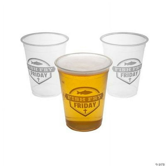 Fun Express Religious "Fish Fry Friday" Clear 16oz Plastic Cups, Perfect for Lent and Easter - 50 Pieces