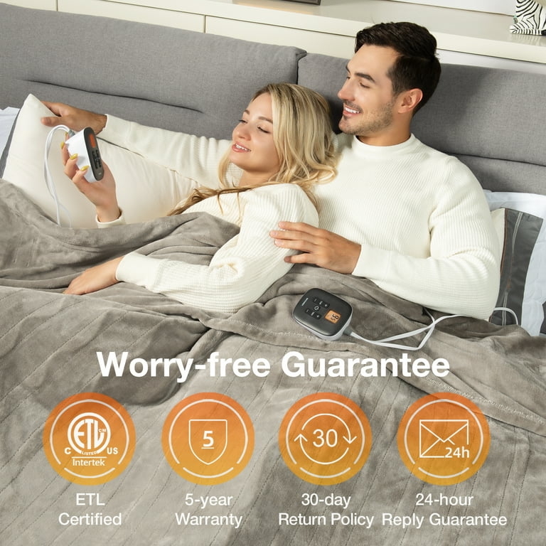 5 Year Warranty WOOMER Electric Heated Throw Blanket Soft Flannel Fast Heating Blanket