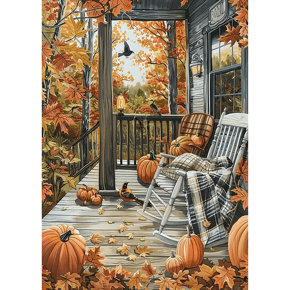Fall Pumpkin Chair Leaf Diamond Art Kits for Adults, 5D Diamond Painting Kits for Adults Beginners, DIY Full Round Drill Diamond Dot Painting Gem Art Kits for Home Decor 12 x16 Inch