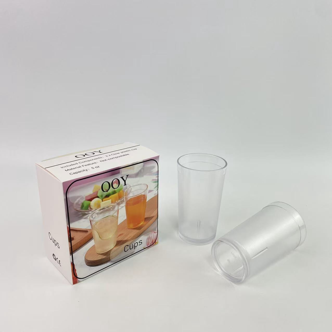 OOY cups,Plastic Drinking Glasses Set 5 oz Clear Plastic Tumblers Stackable Frosted Cup Reusable Drinking Glasses Cups Bulk for Weddings Party Restaurant Kitchen