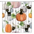 thumbnail image 5 of JOOCAR Fall Pumpkin Cat Shower Curtain Thanksgiving Harvest Watercolor Pumpkin Leaves Autumn Holiday Witch Kitten Rustic Farmhouse Bathroom Curtain with Hooks,Orange Black Green, 5 of 6