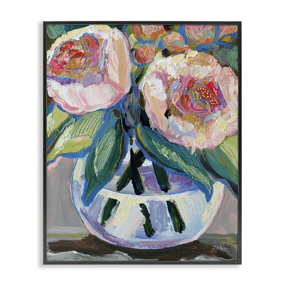 Stupell Industries Gifted Pink Peonies Plants & Flowers Painting Black Framed Art Print Wall Art, 11 x 14