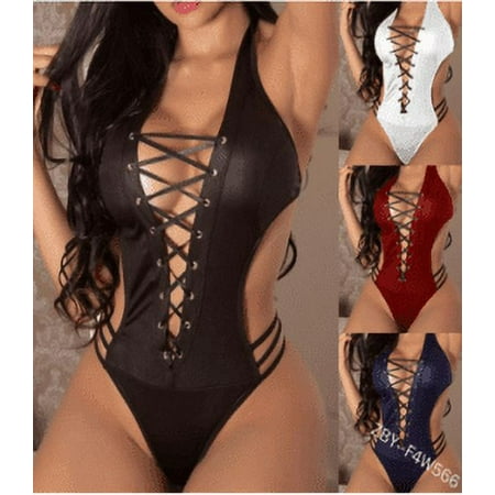 Sexy Strappy Leather Bodysuit one-piece Lingerie