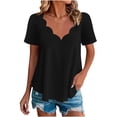 thumbnail image 2 of Scalloped V Neck Eyelet Blouse for Women Short Sleeve Embroidered Hollow Out Loose Fit Soft Breathable Summer Casual Work Office Shirt Top, 2 of 9