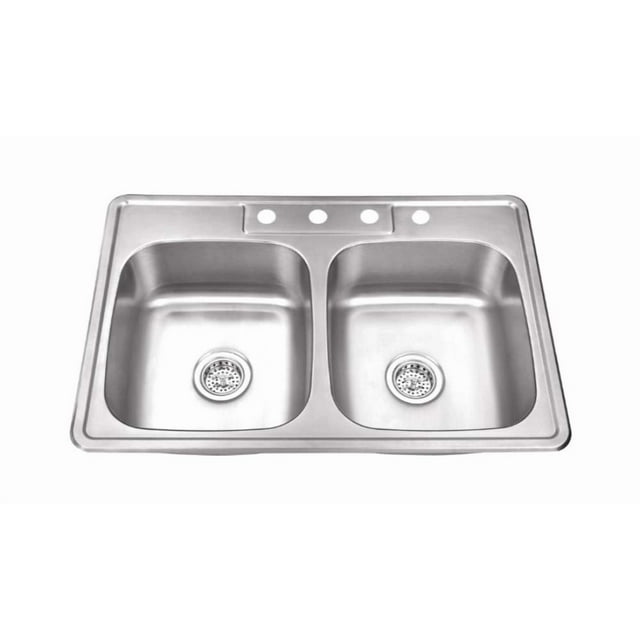 Magnolia Sinks Kitchen Sink Stainless Steel Drop In Top Mount 33" x 22", 4 hole (33 inch Drop-in Topmount 50/50 Double Bowl) Self Rimming
