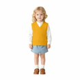 thumbnail image 3 of AUDeals Kids Cable Knit Sweater Vest, Crochet V Neck Sleeveless Pullover, Cotton School Uniform Waistcoat, Loose Fit Lightweight Sweater (Orange, 11-12 Years), 3 of 6