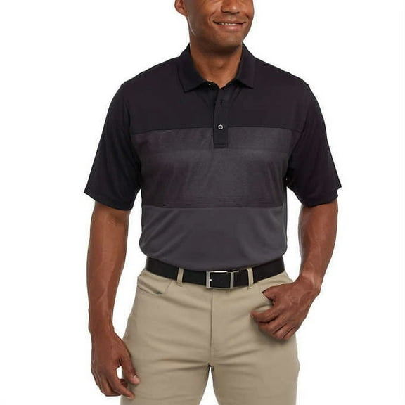 Pebble Beach Men’s Dry-Luxe Performance Polo, Black/Charcoal XXL