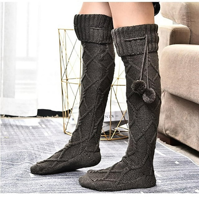 Babysbule Socks for Women Winter Woolen Knit Socks With Wool Ball To Keep Warm
