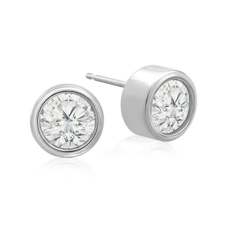Superjeweler 1 2 Carat Bezel Set Diamond Stud Earrings Crafted 1 2 Carat Bezel Set Diamond Stud Earrings Crafted In 14 Karat White Gold