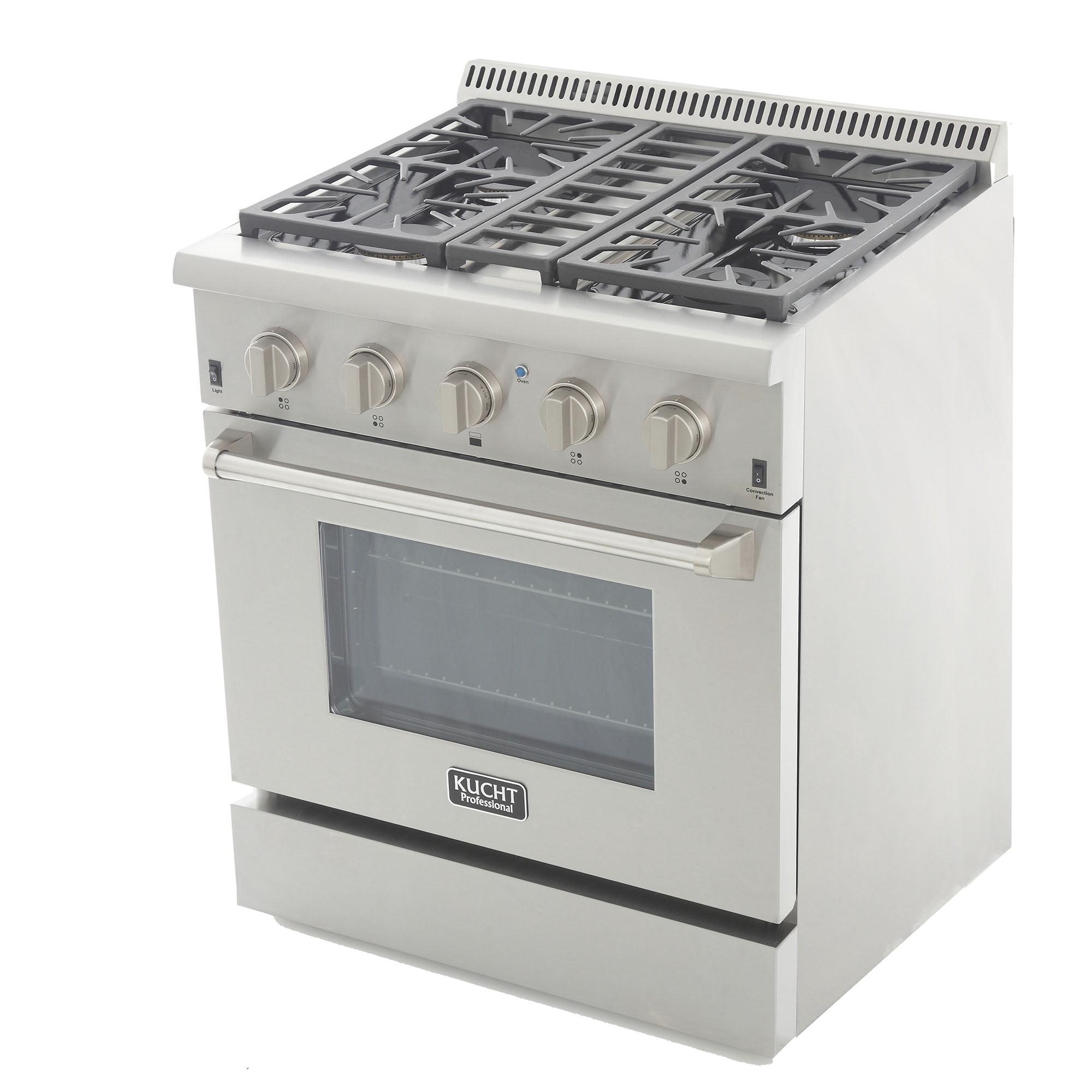 KUCHT Professional 30 in. 4.2 cu. ft. Dual Fuel Range for Natural Gas with Sealed Burners and Convection Oven in Stainless Steel with Classic Silver Knobs
