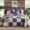 thumbnail image 2 of SahSahCasa Quilt King Size, King Quilt Set, 100% Cotton King Quilt Bedding Set Bedspreads, Patchwork Farmhouse Quilt, Plaid Lightweight Rustic Quilts Bedspread for King Bed, Beige, All Season, 2 of 15