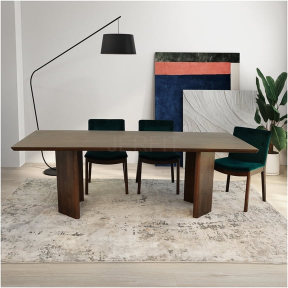 JERFIT Modern Walnut Dining Table for 6, Solid Wood Rectangular Farmhouse Kitchen Table, Japandi Style Dining Room Table