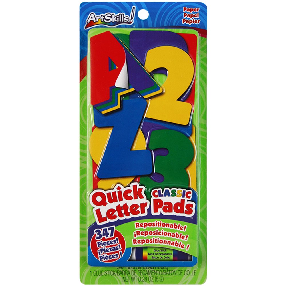Artskills Quick Letter/Number Pads Repositionable With Glue Stick