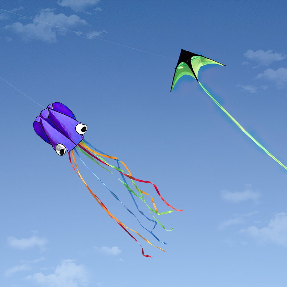 Kepooman Large Purple Octopus Kite & Green Delta Kite with Tail & Lines, 2 Pack Easy Flyer Kites for Family Outdoor Game Activities Kepooman Large Purple Octopus Kite & Green Delta Kite with Tail & Lines, 2 Pack Easy Flyer Kites for Family Outdoor Game Activities