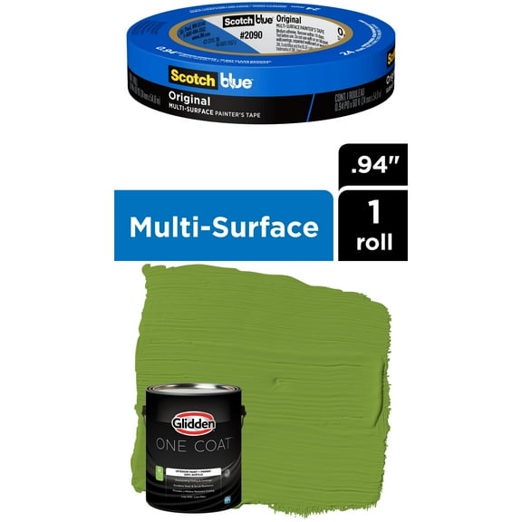 Glidden One Coat, Interior Paint   Primer, Antique Moss, Semi-gloss Finish, 1 Gallon with ScotchBlue Painter's Tape Original Multi-Use, .94in x 60yd(24mm x 54,8m Bundle