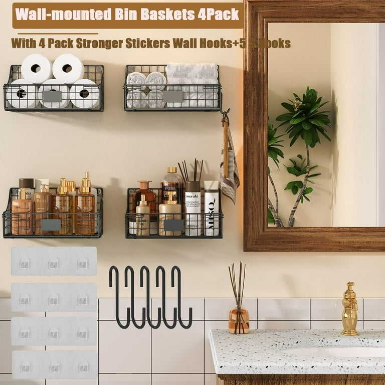 4 Pack Hanging Wall Basket for Organizing X cosrack Wall Metal Basket with Strong Adhesive Hooks for Kitchen Bathroom Walmart