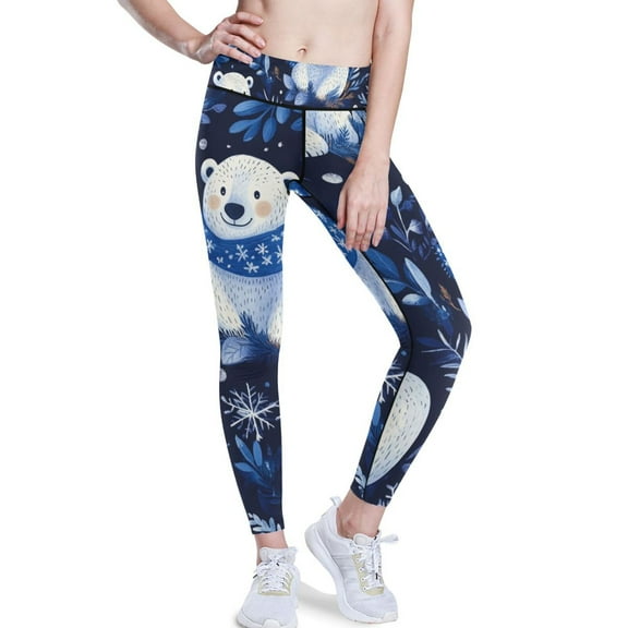 Ckdifva Polar Bears and Leaves Yoga Pants with Pockets for Women Workout Athletic Yoga Leggings