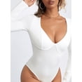 thumbnail image 5 of KelaJuan Women’s V Neck Bodysuit Long Sleeve Seamed Cup Solid Color Leotard Tops High Cut Playsuit, 5 of 6