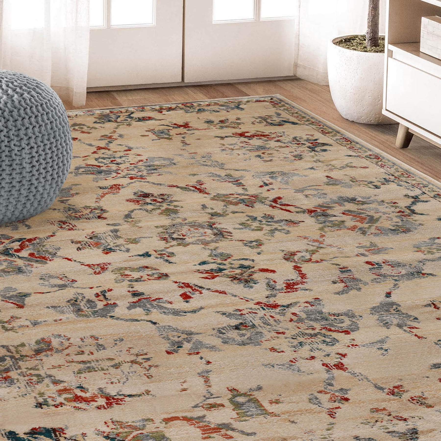 Superior Basilio Modern Medallion Indoor Area Rug, 4' x 6', Red