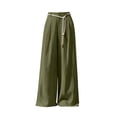 thumbnail image 4 of Women's Cotton Linen Loose Fit Pants for Women with Pockets, Mid Elastic Waist Straight Leg, Casual Soft Lightweight, Business Lounge Beach Summer, Womens Trousers | VerBelle,Army Green L, 4 of 7