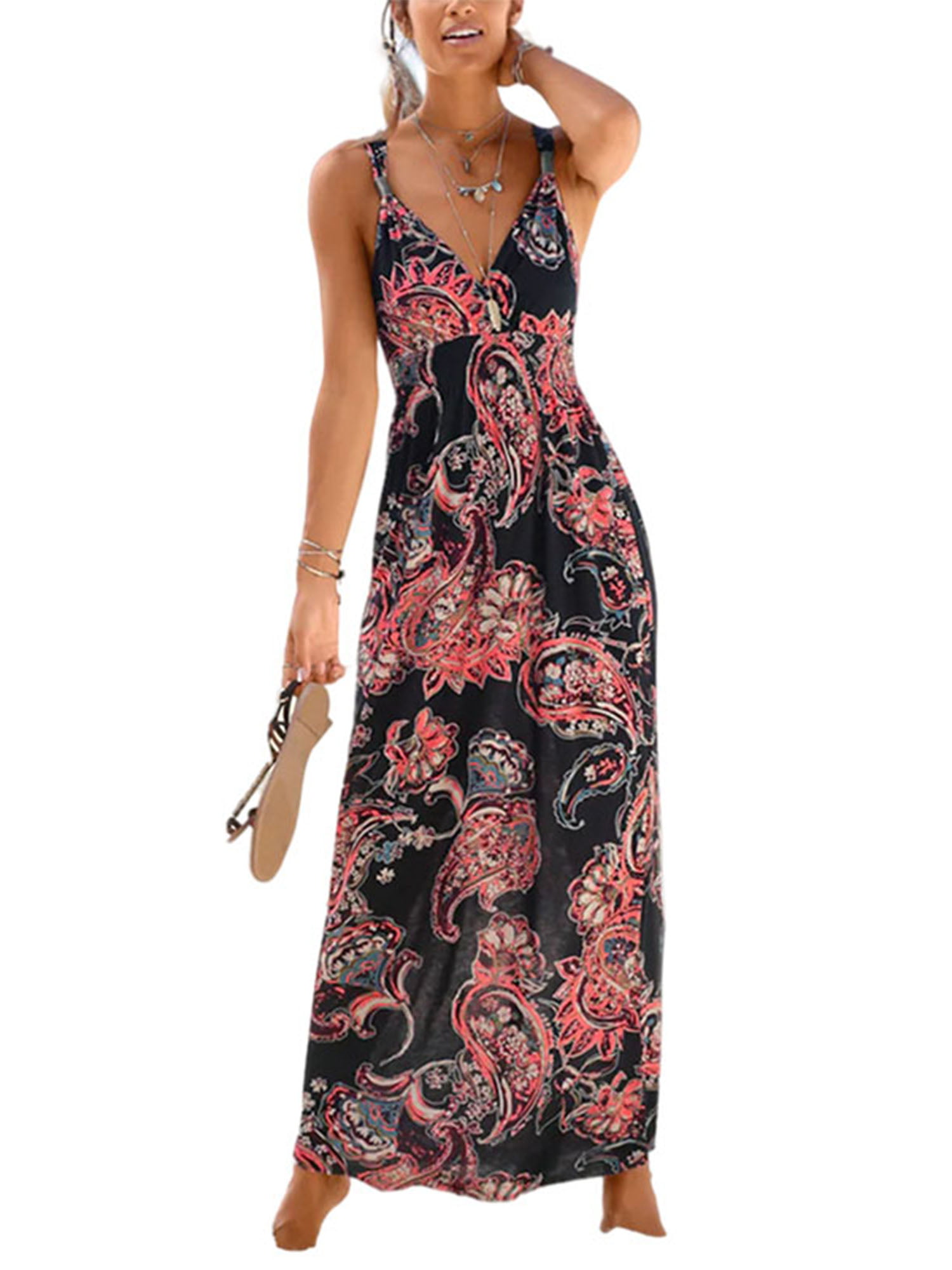 Beach Cocktail Dresses V Neck Dress Long Casual Womens women's Floral Loose Maxi