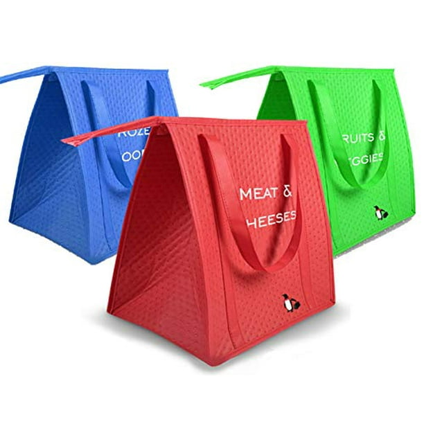 3 Pack Insulated Reusable Grocery Shopping Bags with Zippered Top