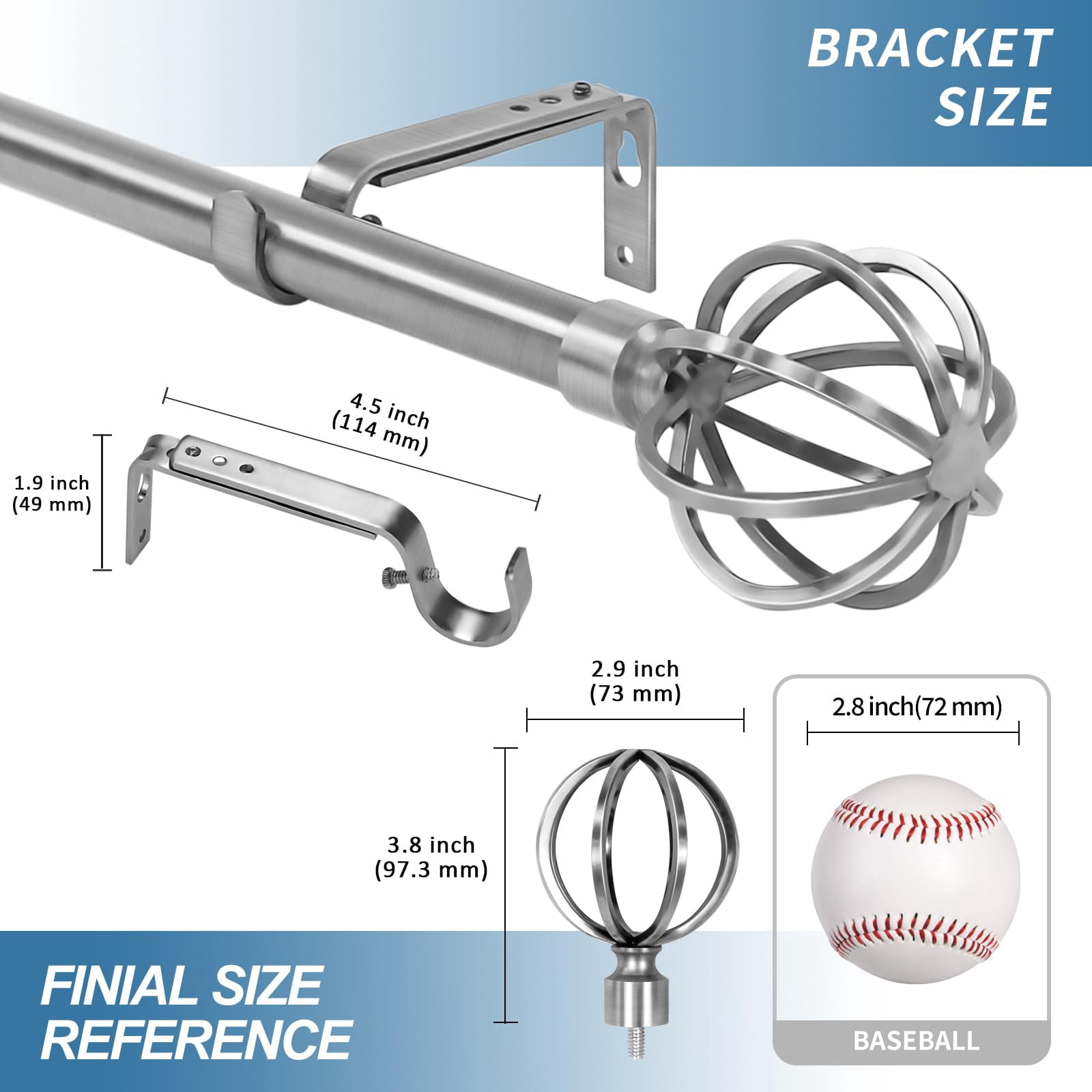Urbanest 3/4" Diameter Designer Steel Cage Single Curtain Rod – Heavy Metal Decorative Finials, Drapery Hardware for Window Treatments, 28" to 48", Nickel Brushed Steel