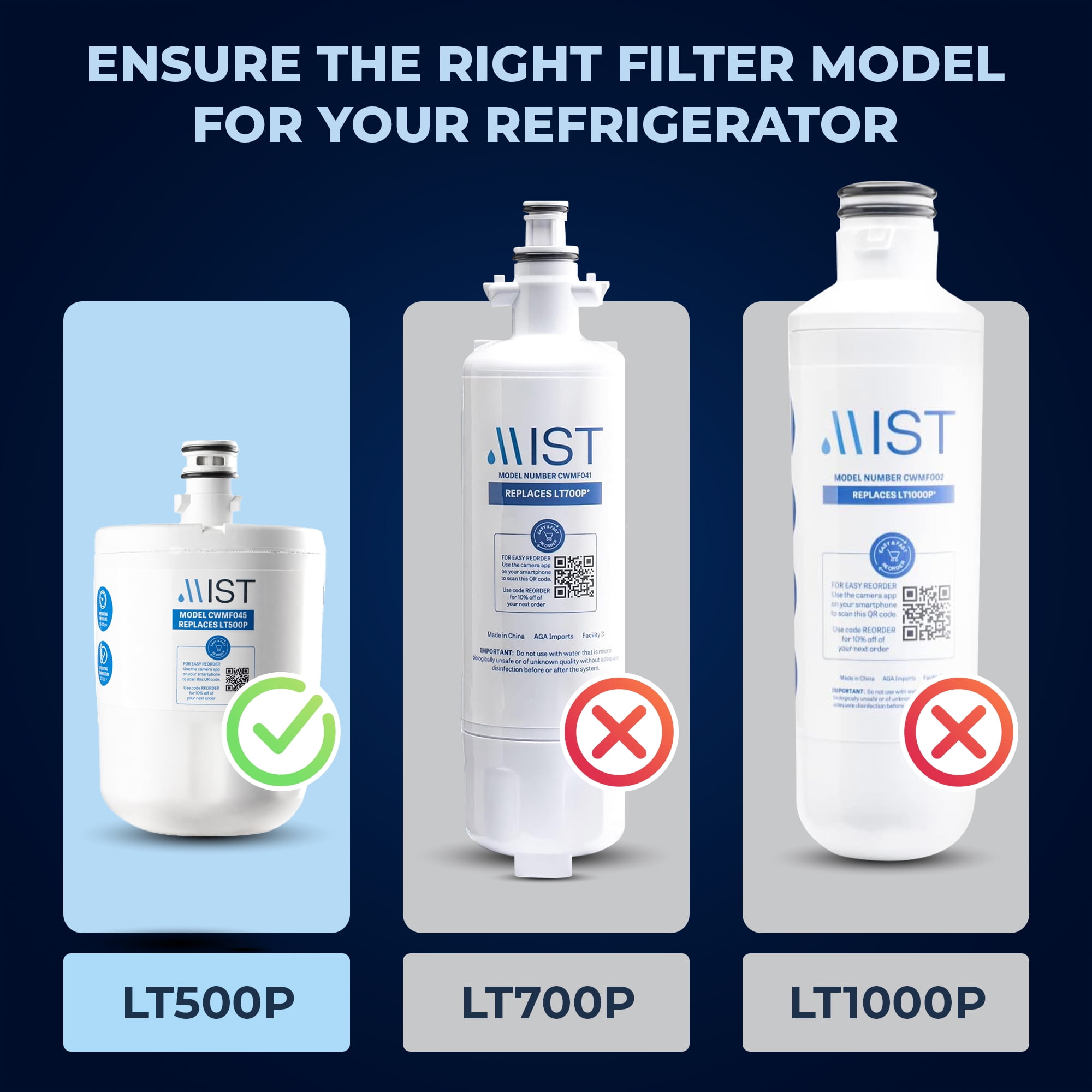 Mist LT500P Refrigerator Water Filter Replacement for LG, Compatible with 5231JA2002A, GEN11042FR-08, ADQ72910911, ADQ729109012, Kenmore 9890, LFX25974ST, LMX25964ST, 2-Pack