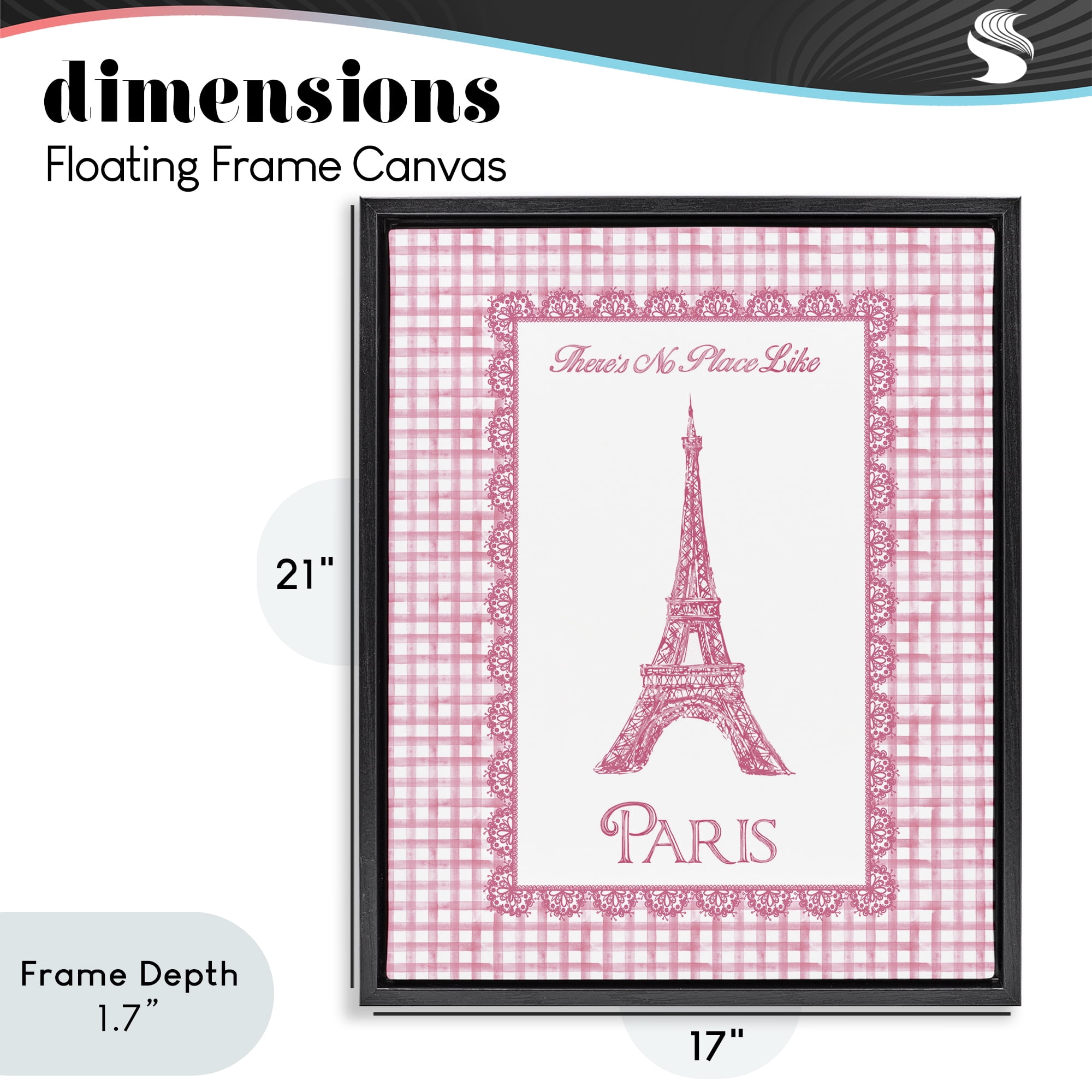 Stupell Industries No Place Like Paris Pink Lace Black Framed Floater Canvas Wall Art, design by Conrad Knutsen