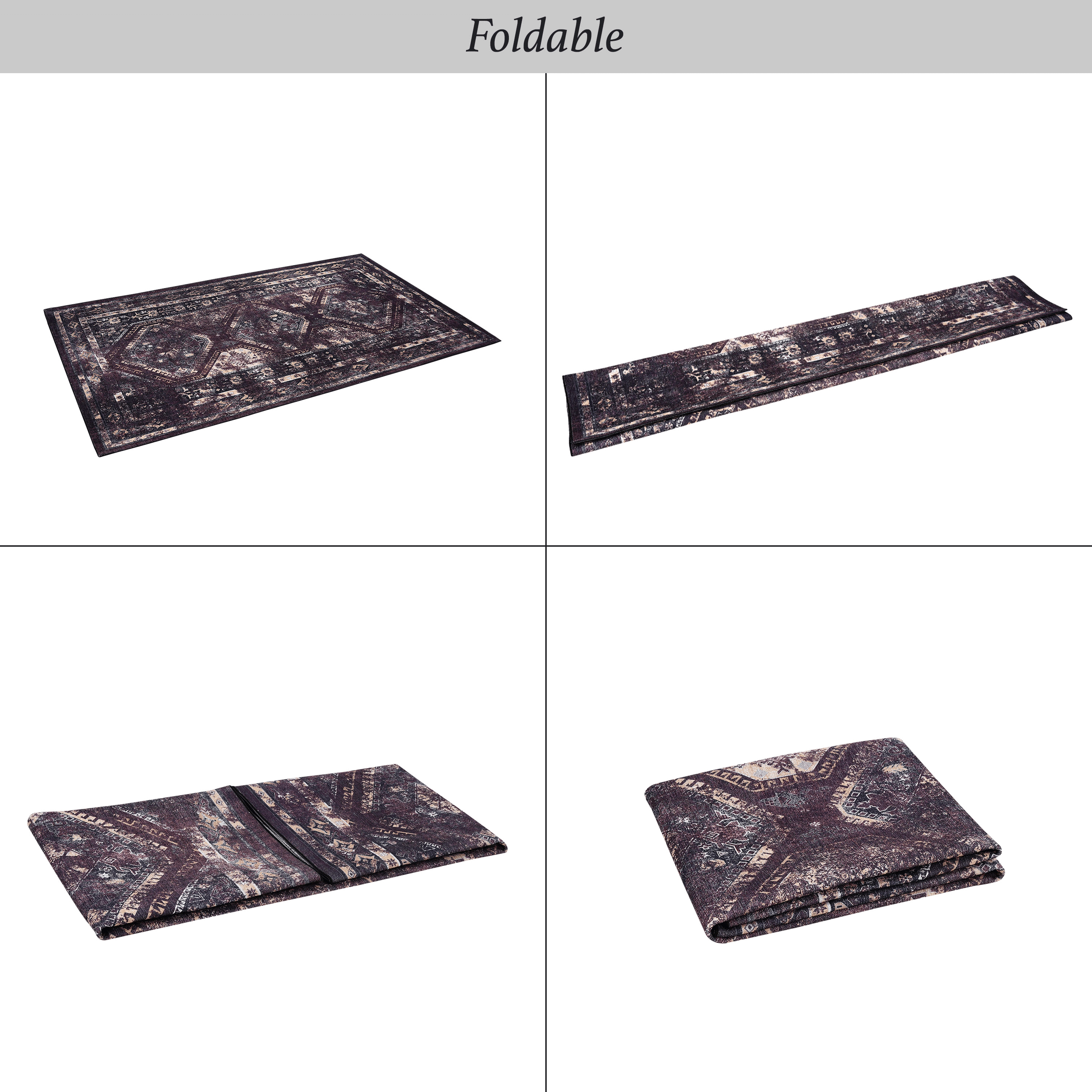 5'x8' Burgundy/Black Area Rug, Machine Washable Low-Pile Rug, Non-Slip Non-Shedding Foldable, Kid & Pet Friendly for Living Room Bedroom Kitchen
