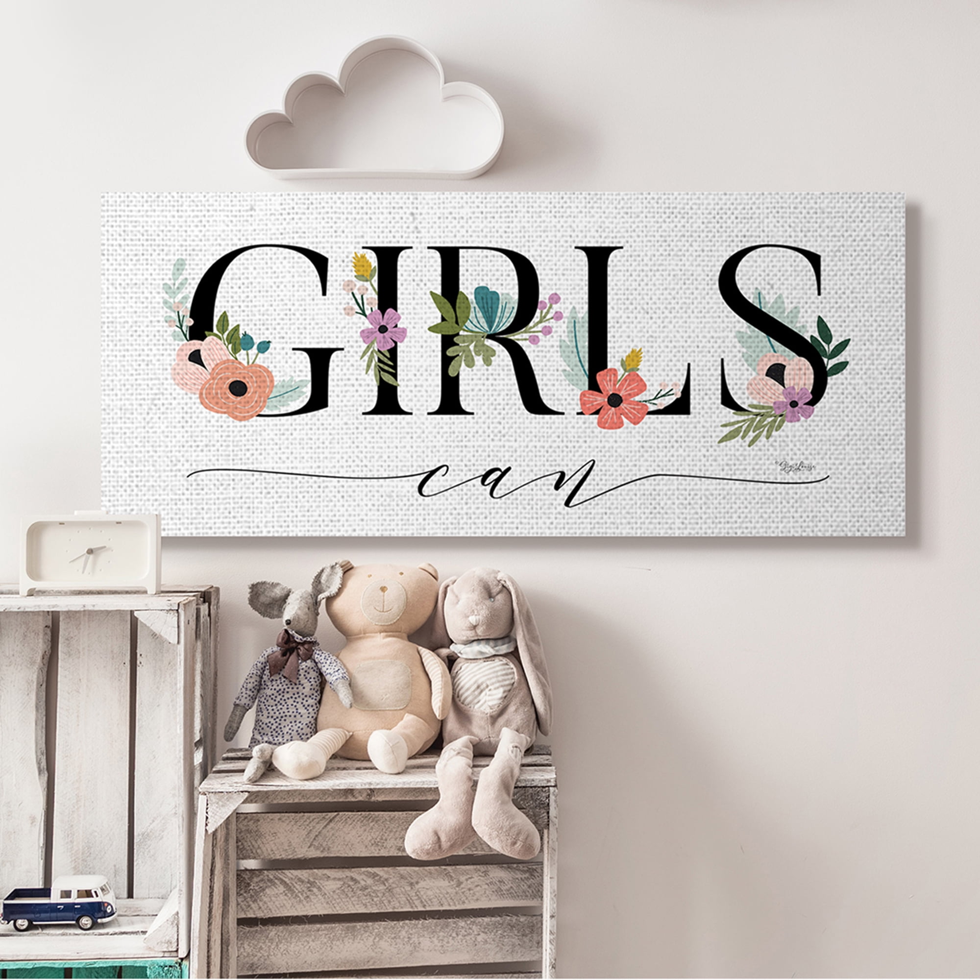 Stupell Home Décor Girls Can Flower Inspirational Word Design Canvas Wall Art by Gigi Louise
