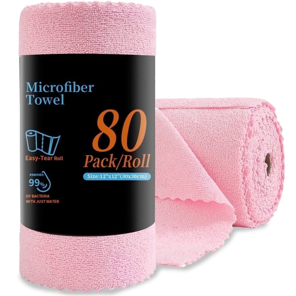 80 Pack Cleaning Cloth Roll Reusable Paper Towels 12"×12" Tear Away Microfiber KitchenTowels, Durable Wash Cloths, Lint Free Rags for Kitchen, Cleaning Supplies
