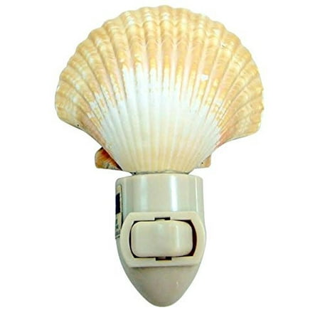 Seashell Four Light - Real Seashell Nightlight Mexican Deep Scallop Shell Light 4 Inch Tall Home Nautical Beach Decoration Gift, Real, natural shell lamp makes a perfect home.., By Westin Works Gifts