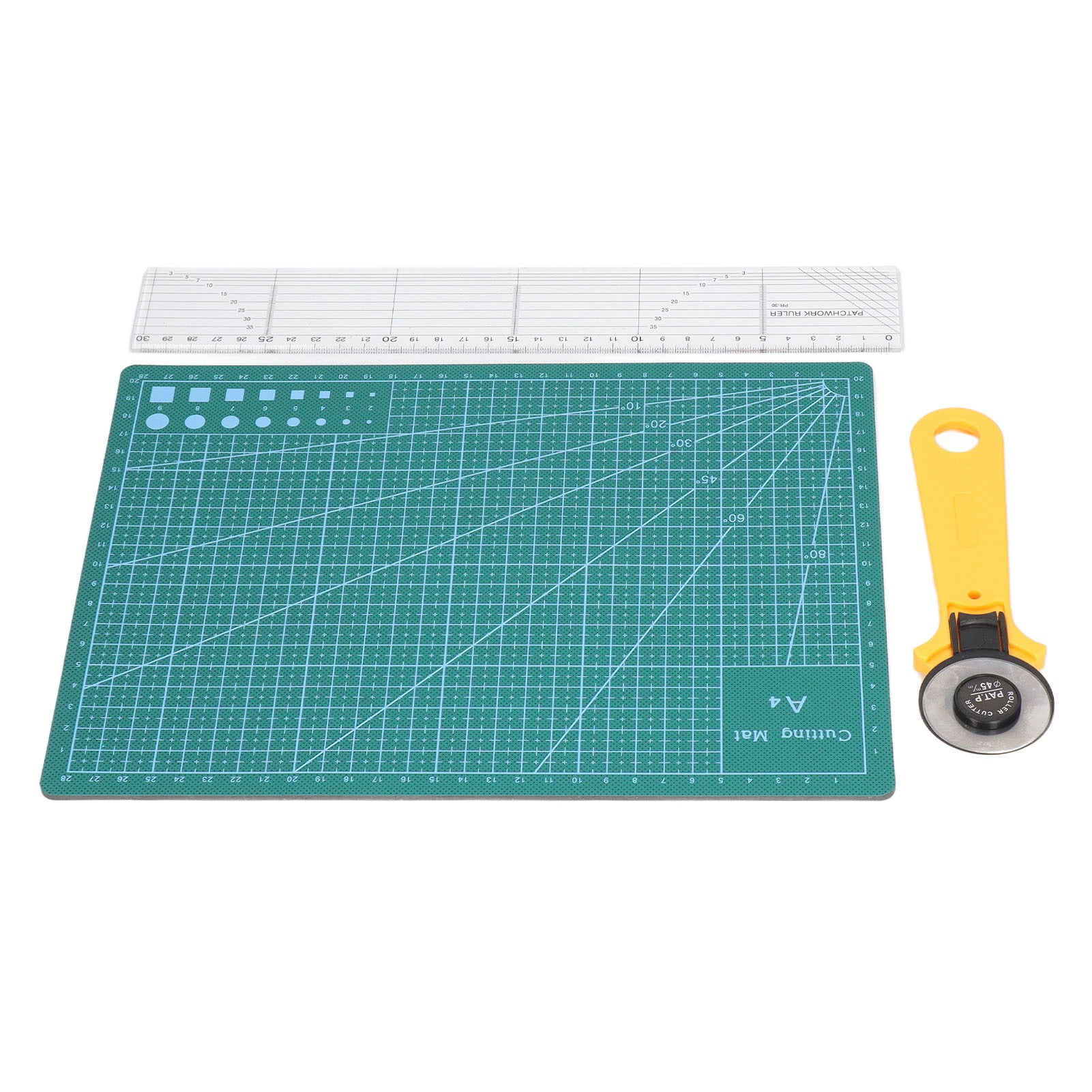 Fyydes A4 Cutting Mat,Self Healing Sewing Mat Set A4 Clear Size Safe Button Sewing Accessories with 45mm Revolving Cutter for  Crafts Quilting,Cutting Mat