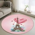 thumbnail image 2 of Valentine's Day Washable Round Area Rug 3 ft, Romantic Paris Tower Love Pink, Soft Non Slip Rugs Stain Repellent Indoor Felt Carpet for Living Dining Room Bedroom Home Office, 2 of 9