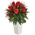 thumbnail image 2 of Nearly Natural 33in. Mixed Anthurium Artificial Plant in White Tower Vase, Red, 2 of 2