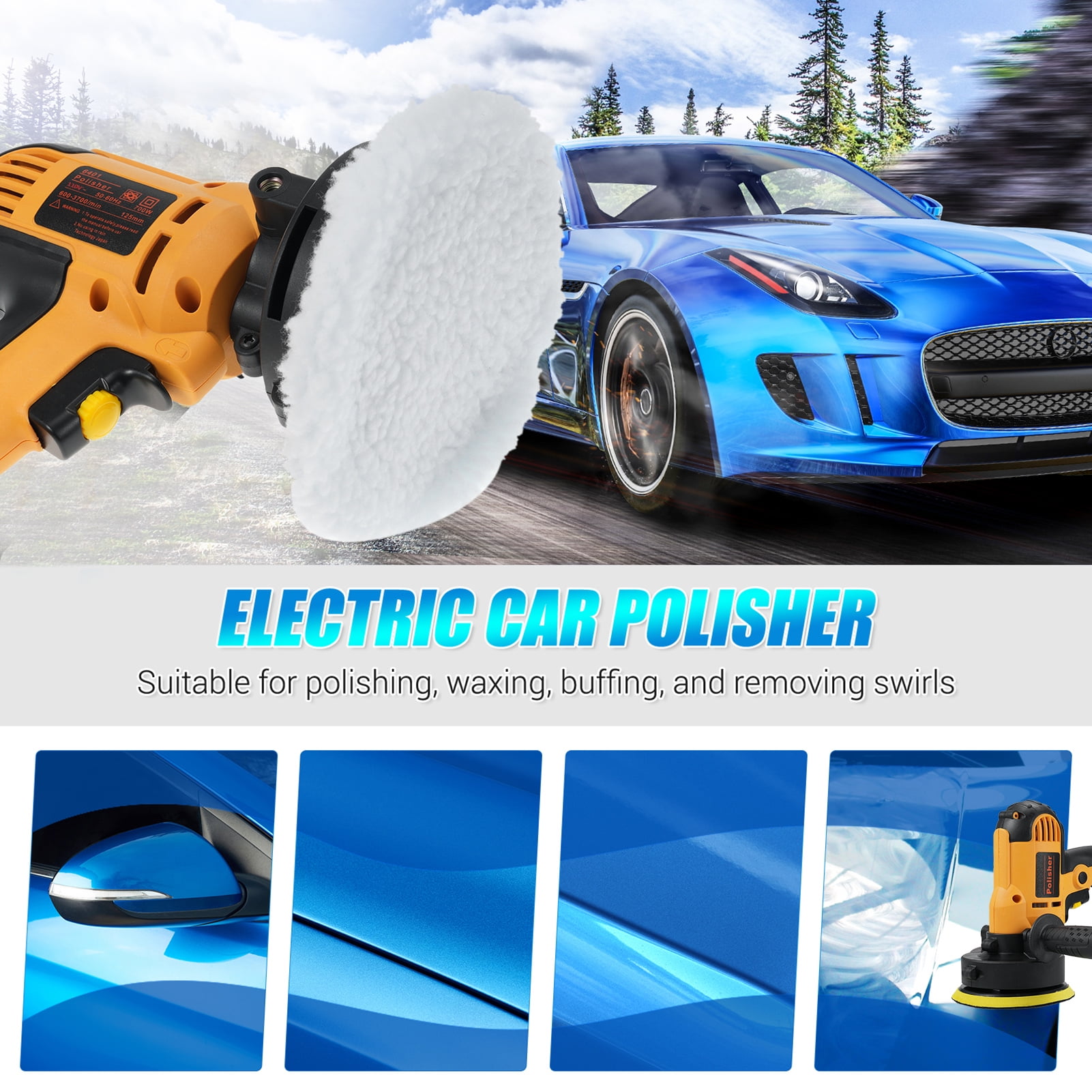 Polishers,Wool Pads Rotary 700w Auto Car Buffer 600-3700rpm Variable Rotary Tool Floor Auxiliary Handle Wool Handle Wool Pads Kit 700w Auto Car Polisher Kit Car Buffer 600-3700rpm Dsfen
