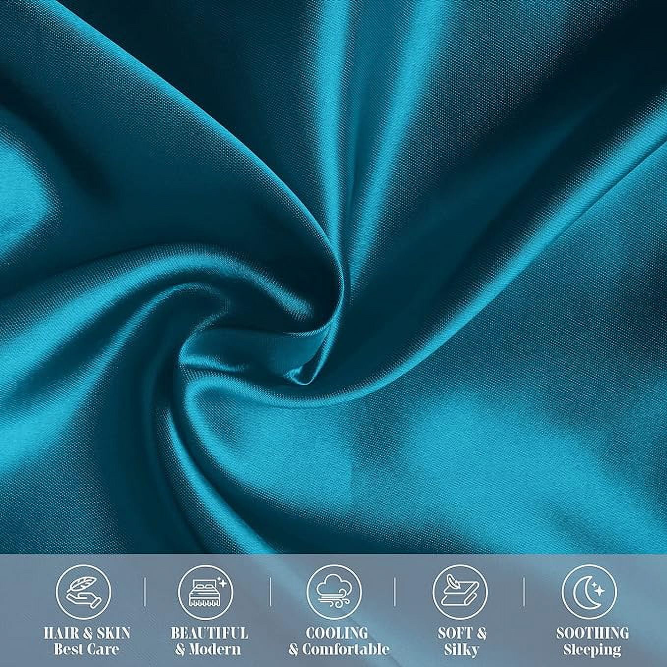 Cooling Viscose Satin Pillowcase 6-Pack Set with Hidden Zipper Closure, King, Turquoise