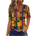 thumbnail image 1 of Blusas de Verano de las Mujeres Casual Gradiente Manga Corta V-Cuello Superior, Ligera Imitación de Tela de Estante para la Primavera Y el Verano Diario Y de Fiesta, 1 of 8