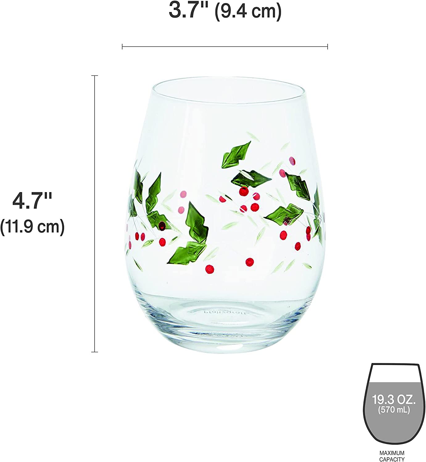 Pfaltzgraff Winterberry Set of 4 Stemless Hand Painted Wine Glasses