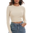 thumbnail image 2 of Zshosam Womens Long Sleeve Shirts Slim Fit Crew Neck Going Out Tops Basic Tees Trendy Fashion Fall Outfits 2024(Beige,XXL), 2 of 7