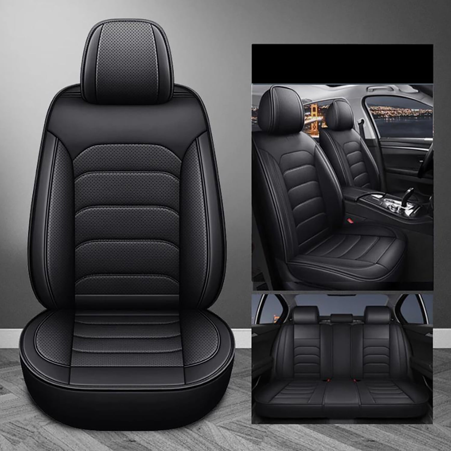 HuaGuan Fit for Nissan Rogue 2010-2025 Seat Covers - Full Set Waterproof Leather Car Seat Covers Compatible Airbag（5 Seat,Black）