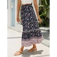 thumbnail image 5 of Maxi Skirts for Women 2025 Summer Boho Long Flowy Floral Elastic High Waist Skirt Casual Travel Skirt Dark Blue L, 5 of 8