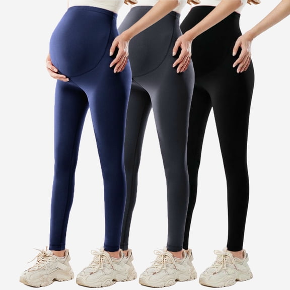Zylanna Yoga Maternity Leggings 3PC, Pants Highly Elastic Daily Wear Soft Pregnancy Casual Pants Black