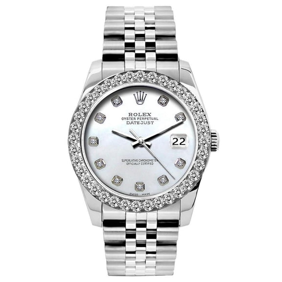 Pre-Owned Rolex Datejust 26MM 6916 White Mother of Pearl Diamond Dial Diamond Bezel Stainless Steel Jubilee Bracelet 1.2ct