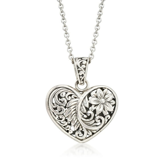 Ross-Simons Balinese Sterling Silver Heart Pendant Necklace, Women's, Adult