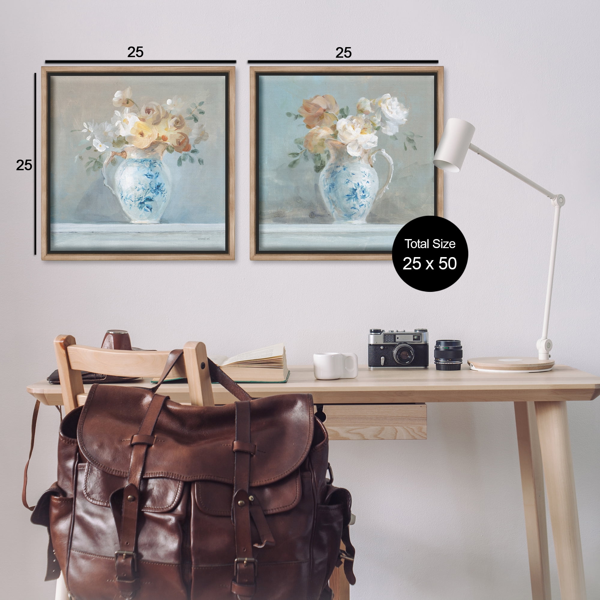 Stupell Industries Heirloom Bouquet Pitcher Plants & Flowers Painting Brown Floater Framed Canvas Art Print Wall Art, 25 x 25, Set of 2