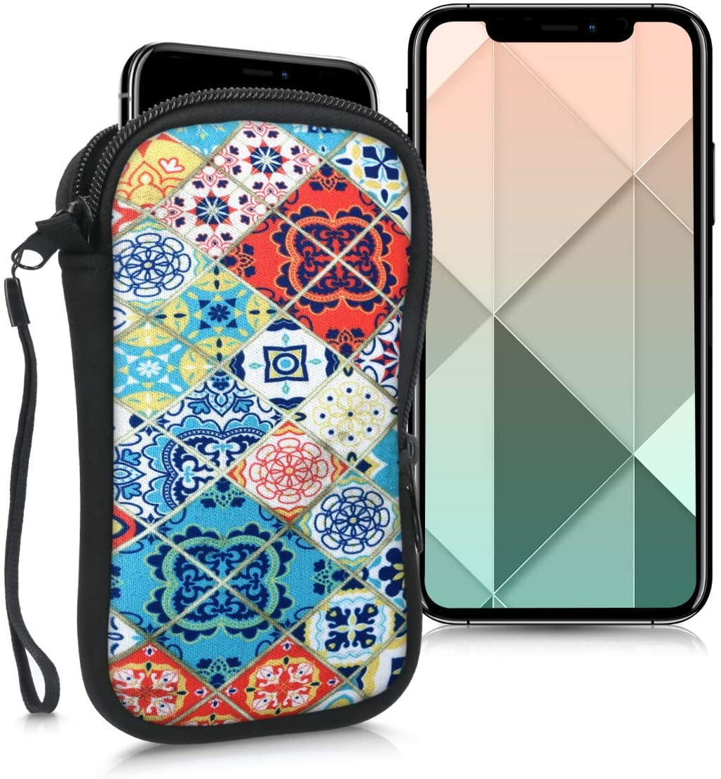 Shock Absorbing Pouch Case Aurora Turquoise/Blue/Black 6.7/6.8 kwmobile Neoprene Sleeve for Smartphone Size XL Protective Phone Bag