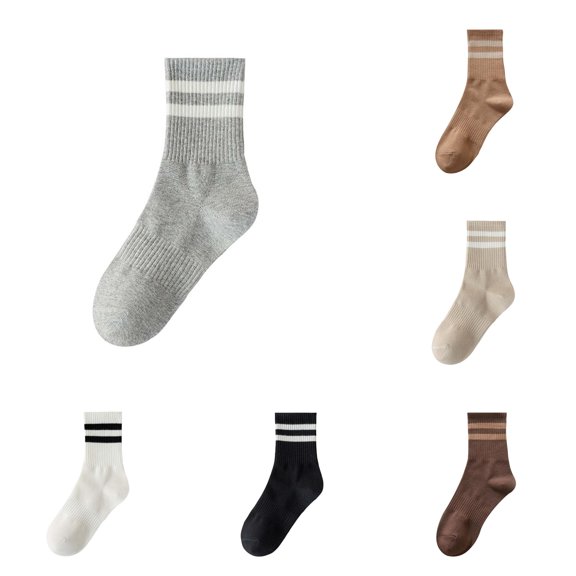 Xijirk Womens Striped Cuff Mid Calf Socks for Four Season Daily Sports Casual Outfits Soft Rib Knit Trendy Hosiery,Grey,A
